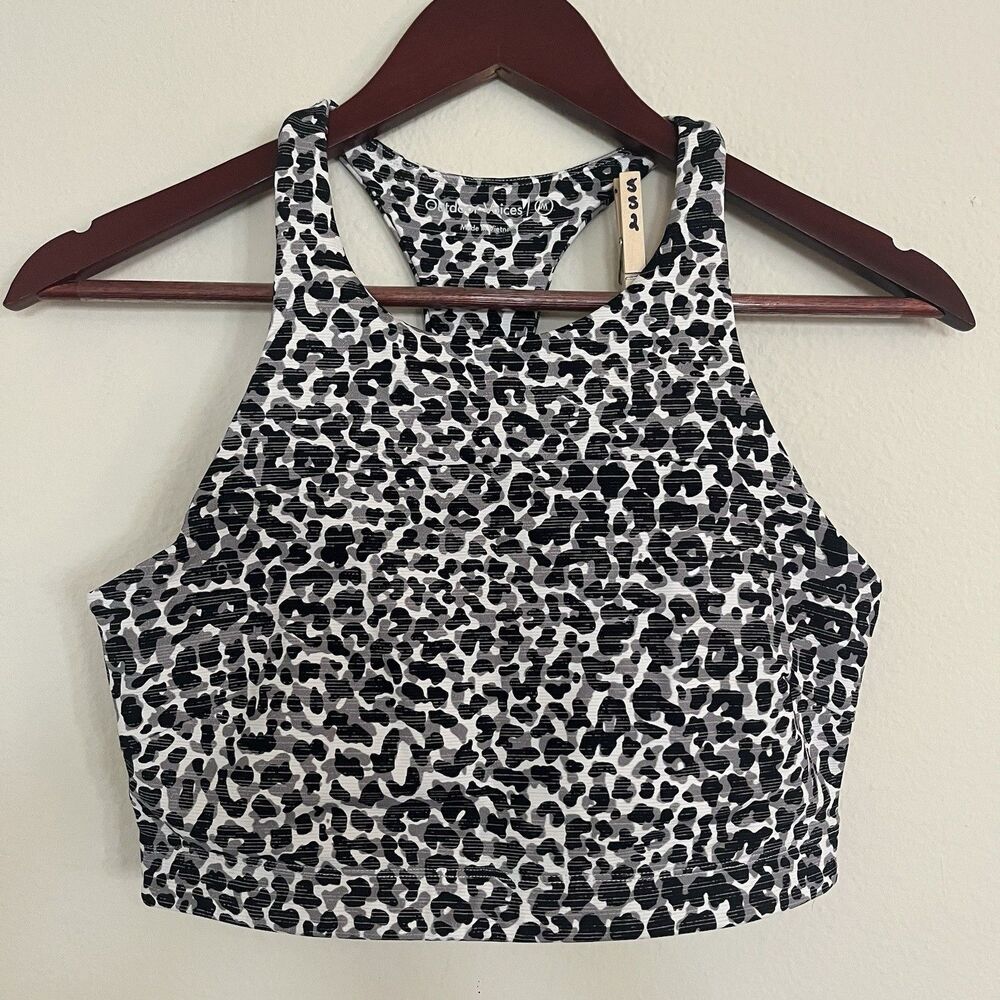 Outdoor Voices Move Free Crop Top Snow Leopard Animal Print Sports Bra SZ M